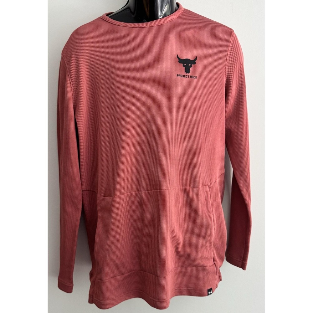 Under Armour Project Rock Shirt Mens Large Pink Long Sleeve Waffle Thermal Top